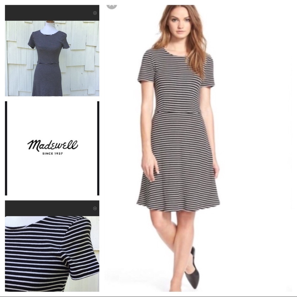 Madewell Striped Short Sleeve Fit and Flare Dress Women Size S‎